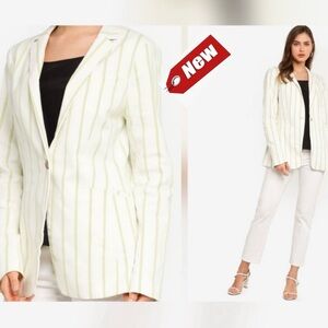 Banana Republic LONG & LEAN-FIT IVORY NEON LIME GREEN STRIPE BLAZER Sz 4 NWT